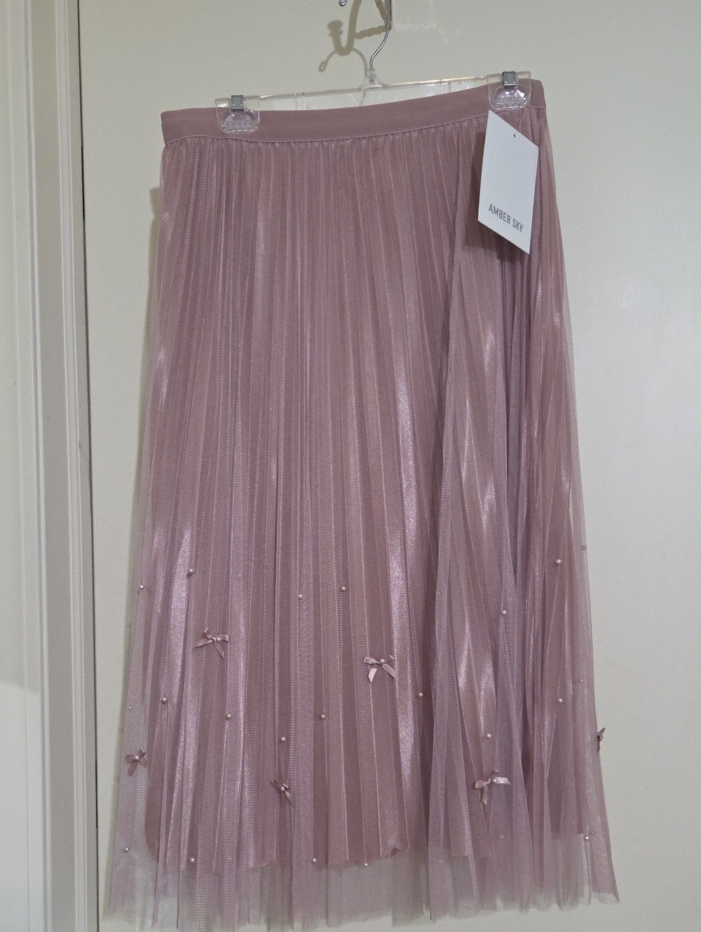 Dusty Pink Pleated Tulle Midi Skirt